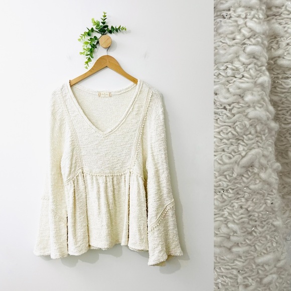 Altar'd State Sweaters - Altar’d State Ivory Boho Babydoll Popcorn Sweater